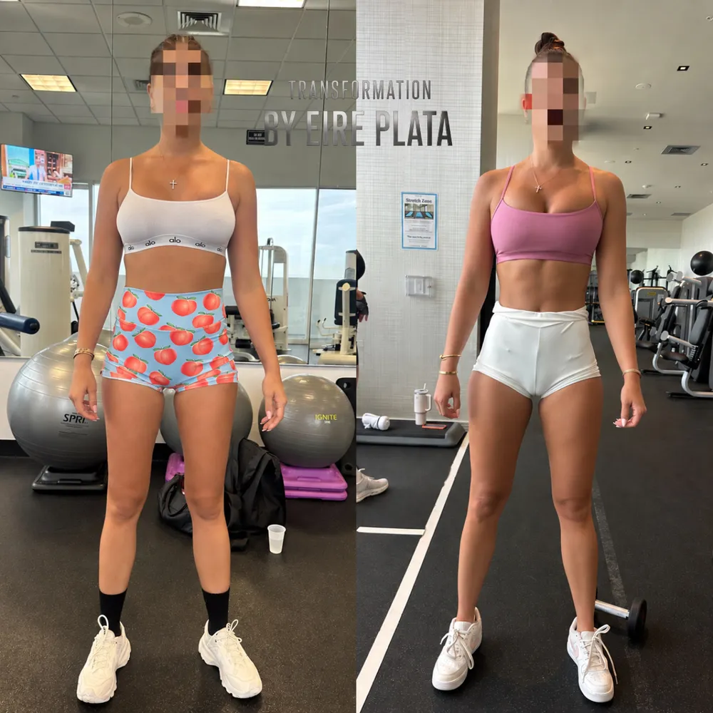 Clienta de Eire antes y después, de frente en el gimnasio